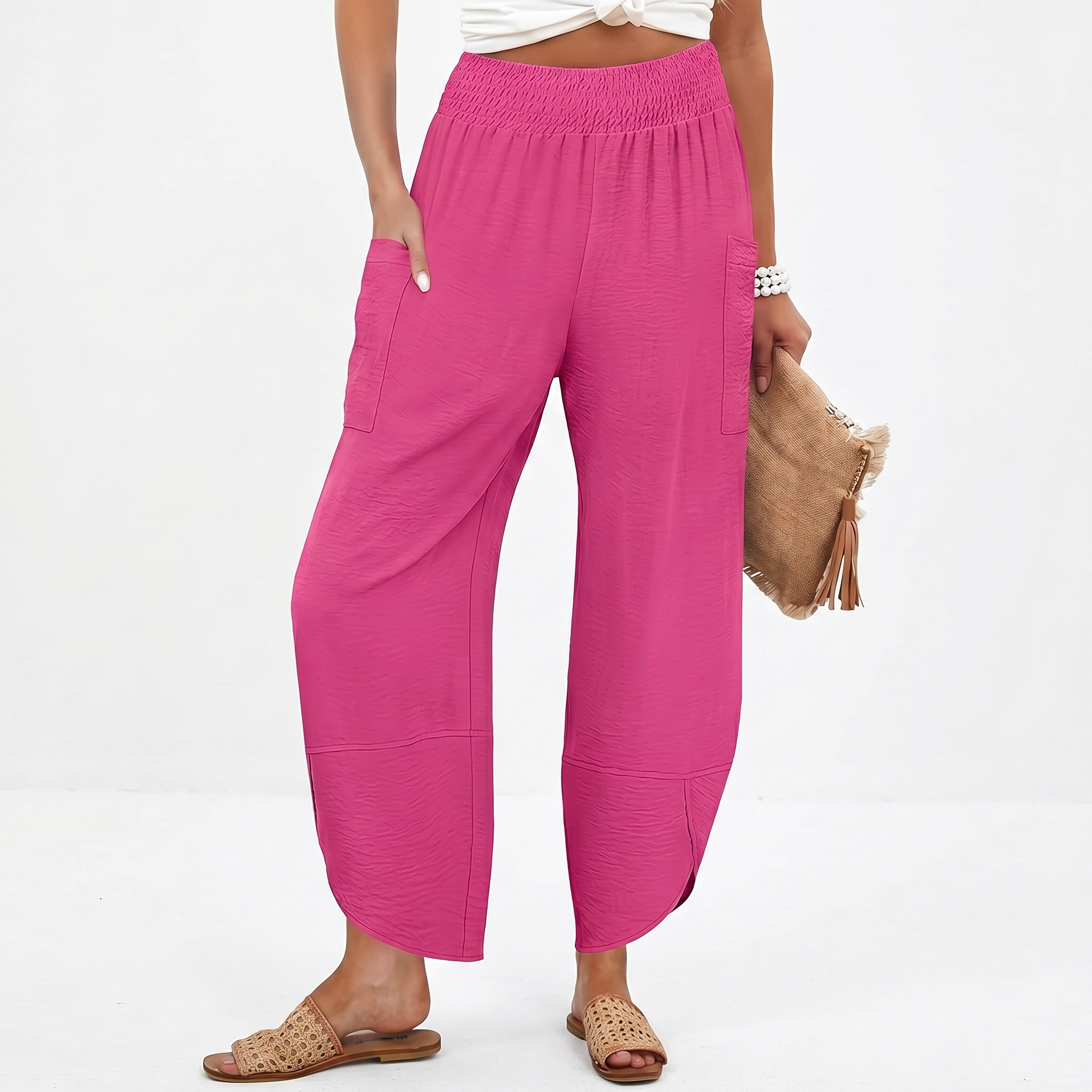 Casual High Rise Wide Palazzo Capri Pants For Women