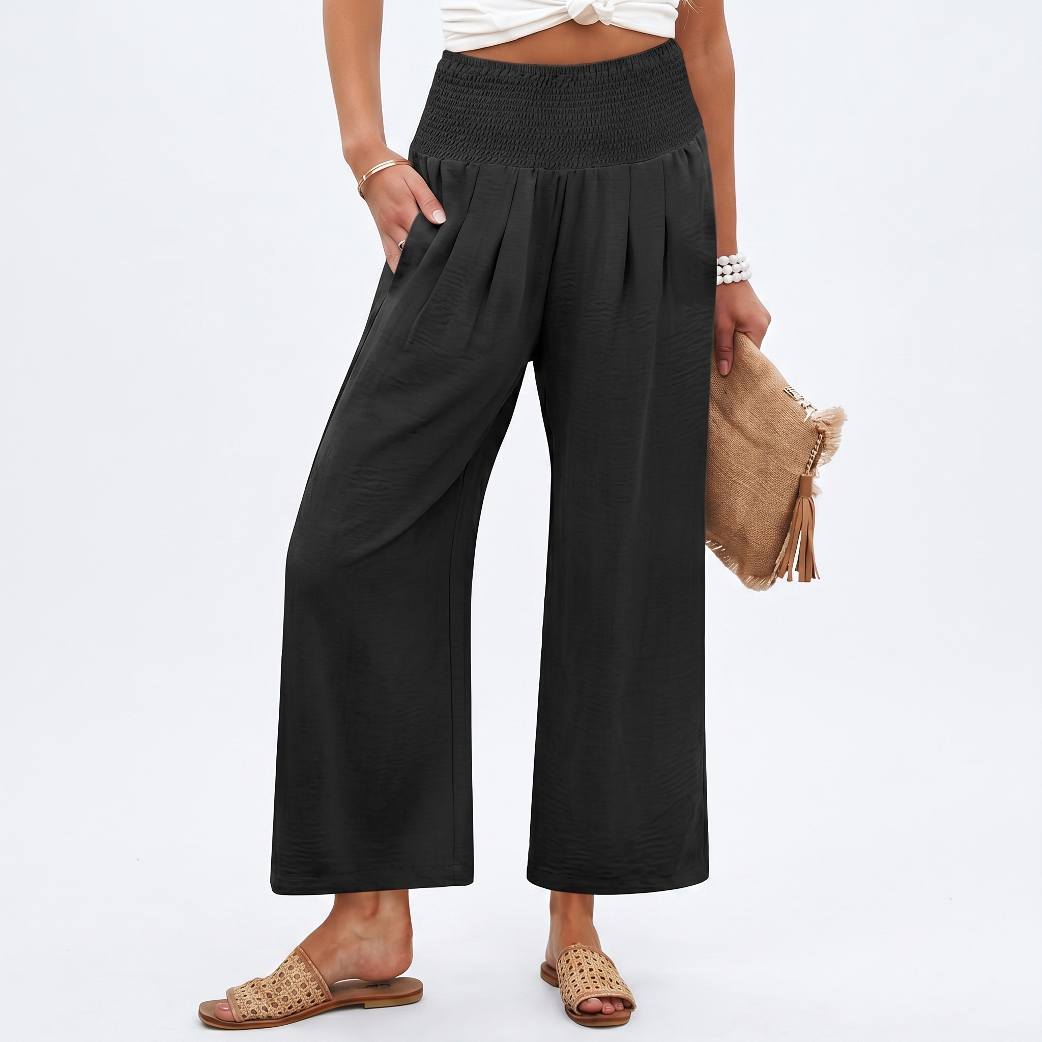 Summer Wide Palazzo Pants With Pockets For Women