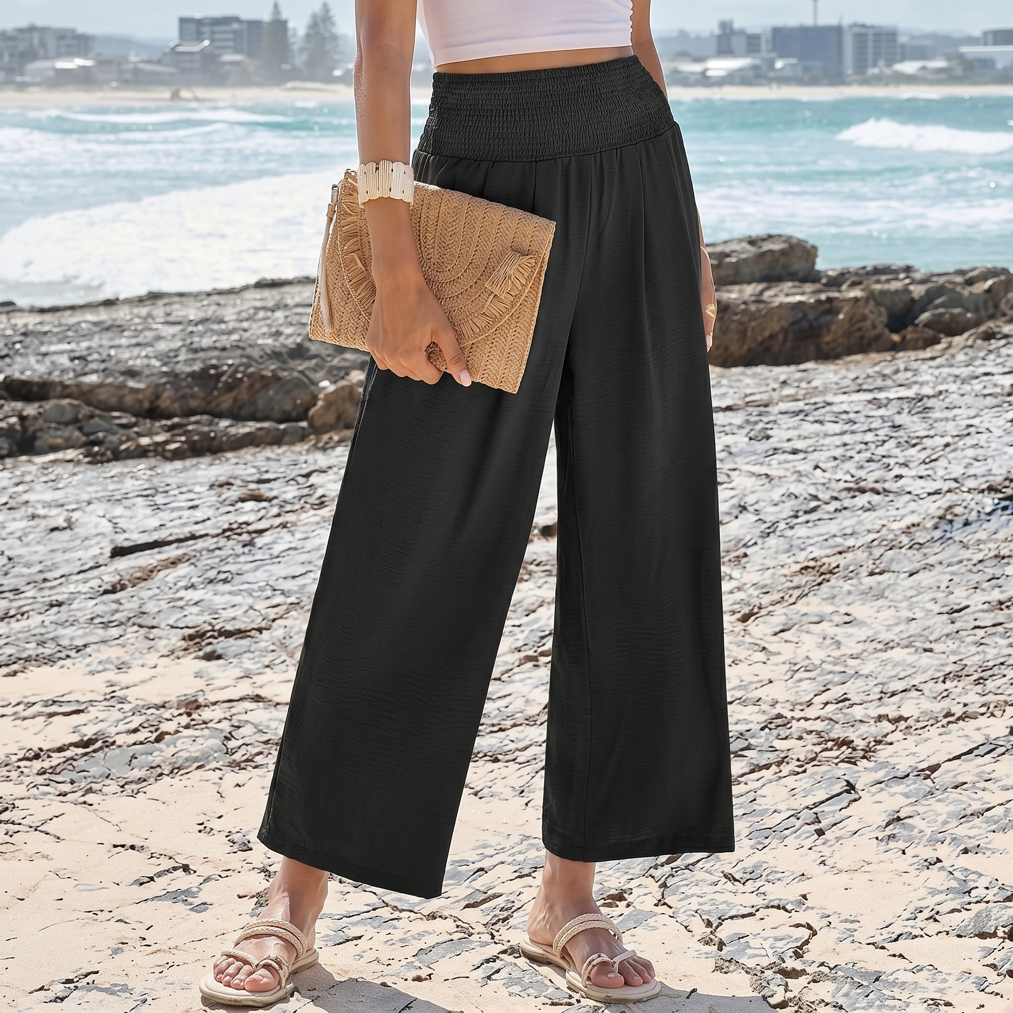 Summer Wide Palazzo Pants With Pockets For Women