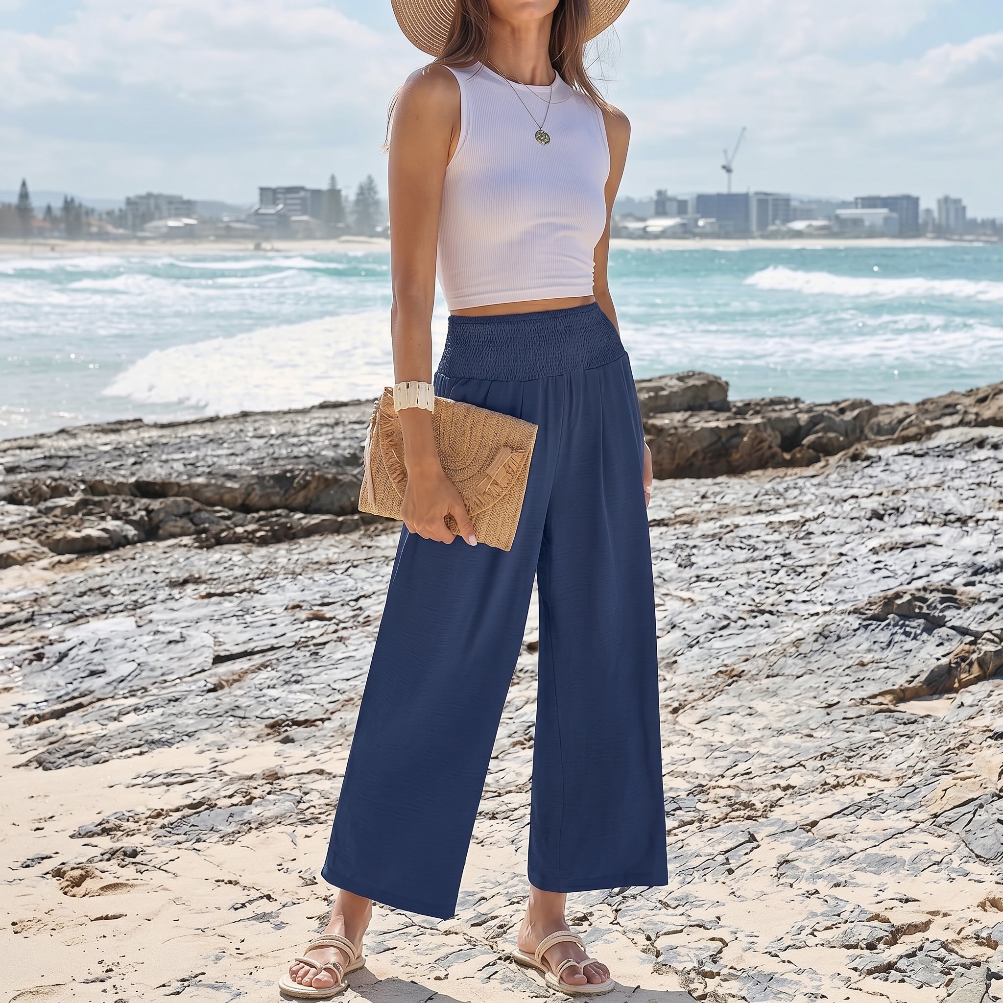 Summer Wide Palazzo Pants With Pockets For Women
