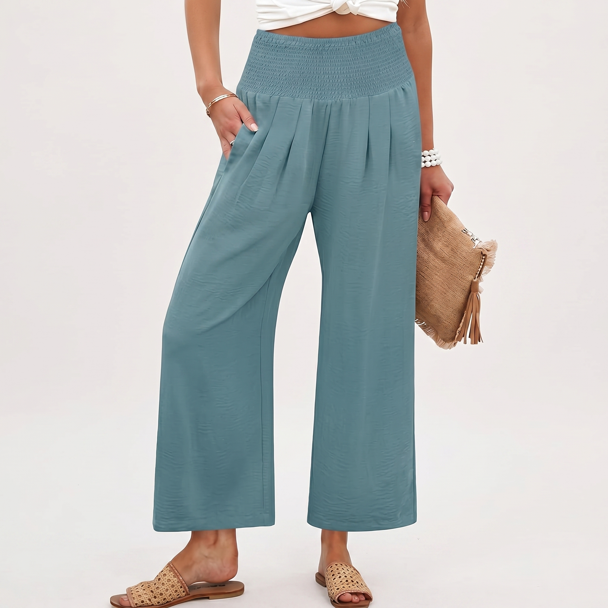 Summer Wide Palazzo Pants With Pockets For Women