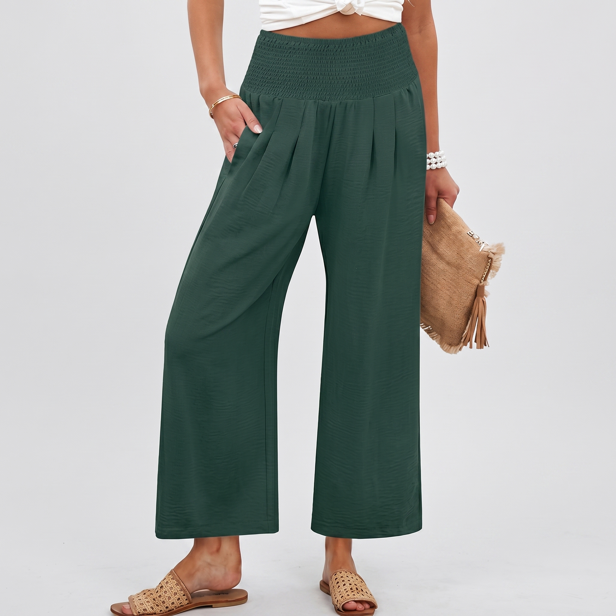 Summer Wide Palazzo Pants With Pockets For Women