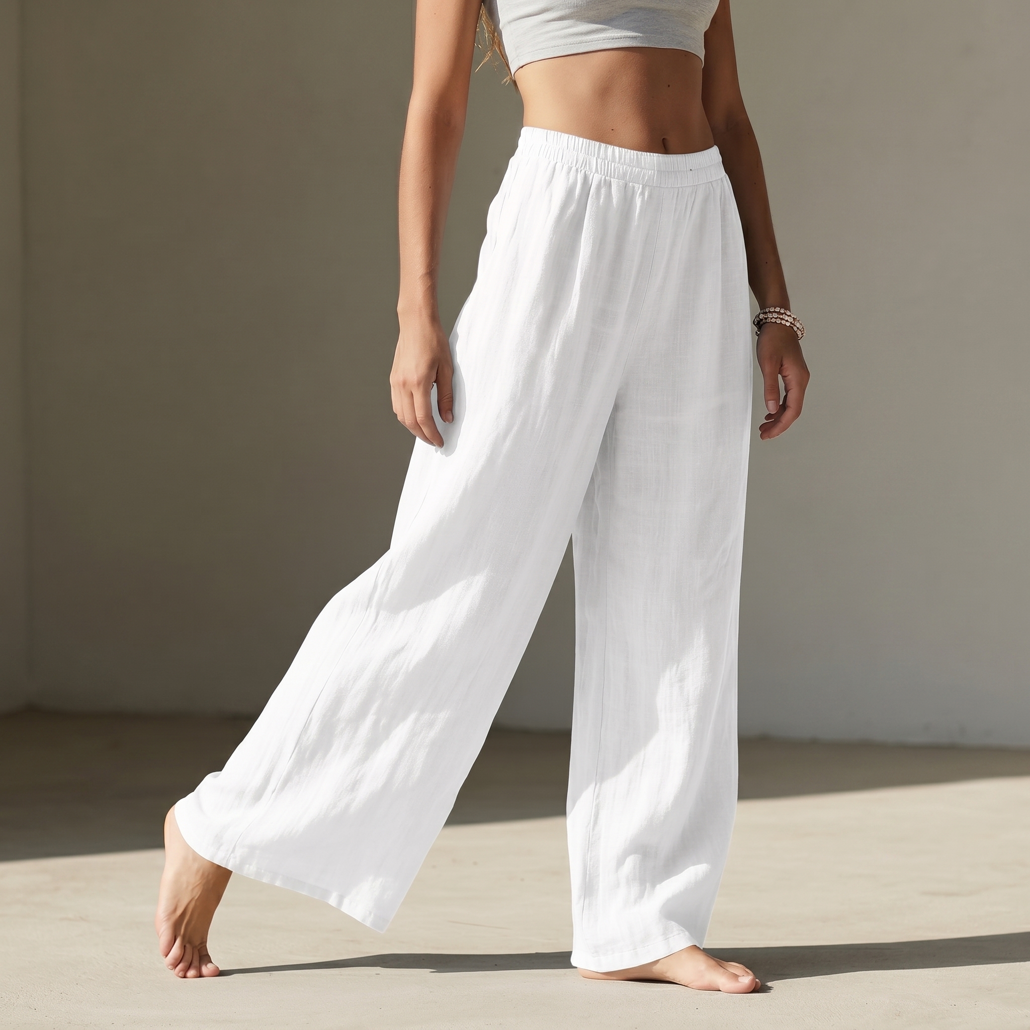 Summer Flowy Palazzo Beach Pants With Pockets For Women