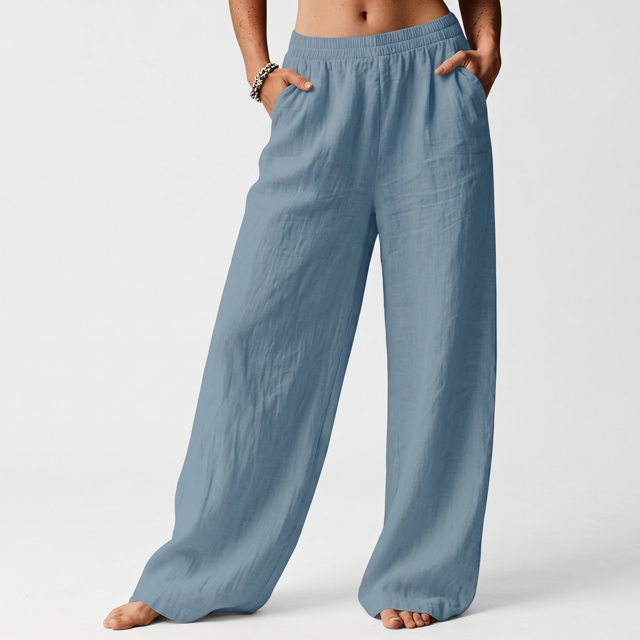 Summer Flowy Palazzo Beach Pants With Pockets For Women
