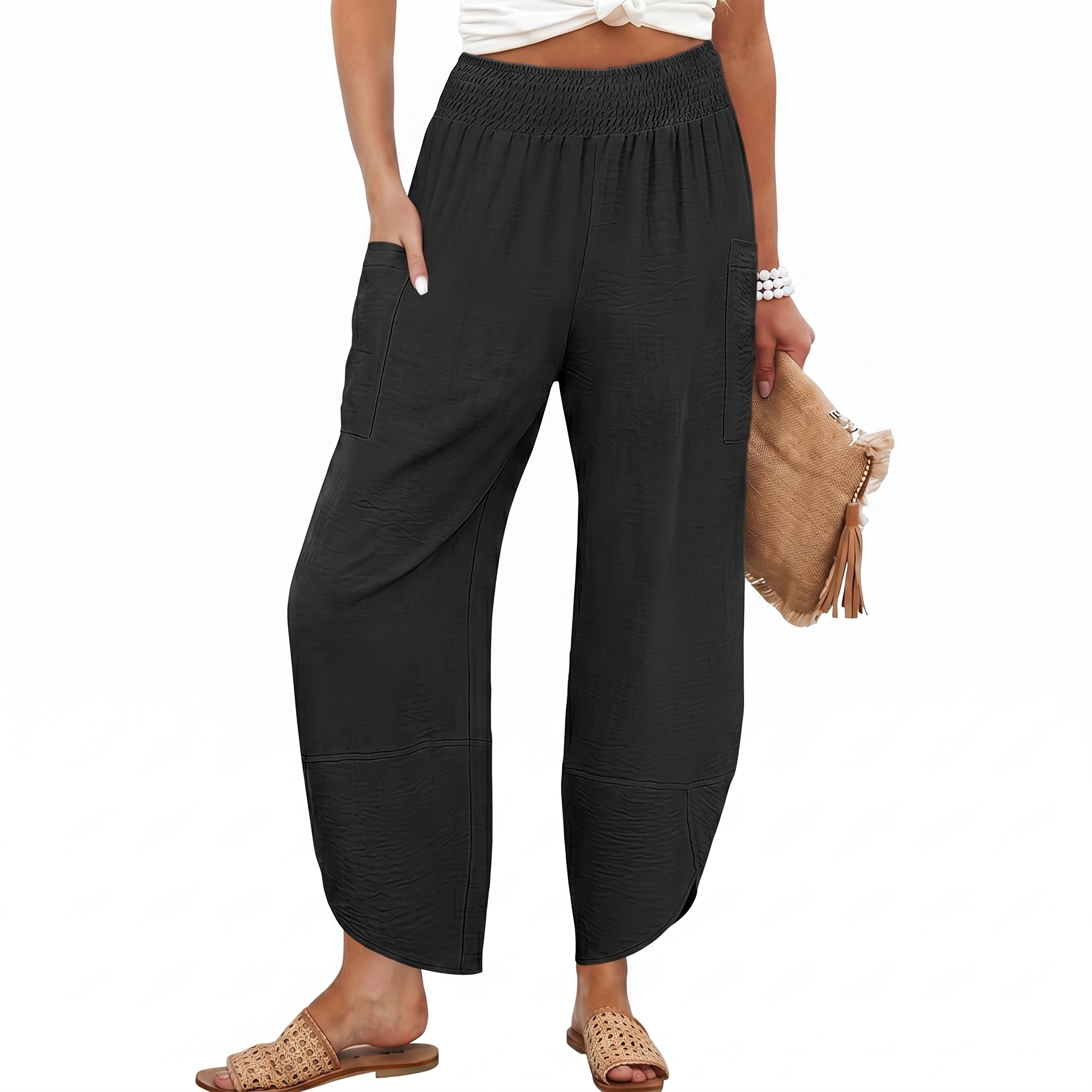Casual High Rise Wide Palazzo Capri Pants For Women