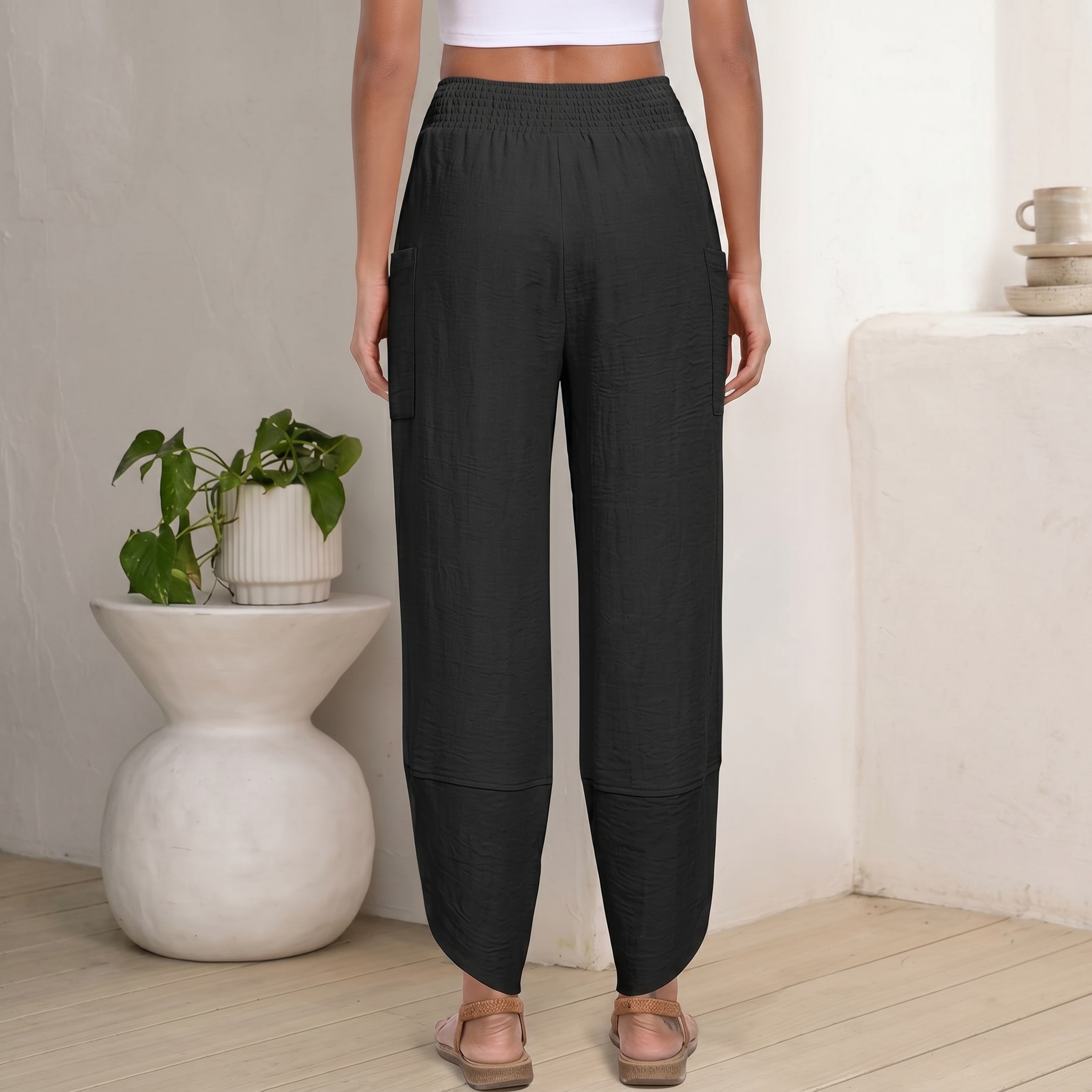Casual High Rise Wide Palazzo Capri Pants For Women