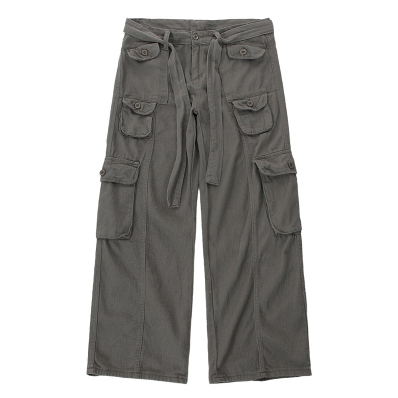 Men's Retro High Waist Large Pocket Loose Wide Leg Pants-Legletic