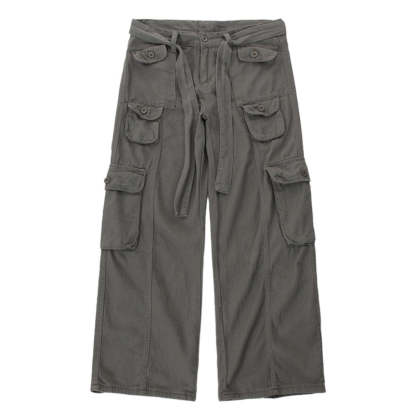 Men's Retro High Waist Large Pocket Loose Wide Leg Pants-Legletic