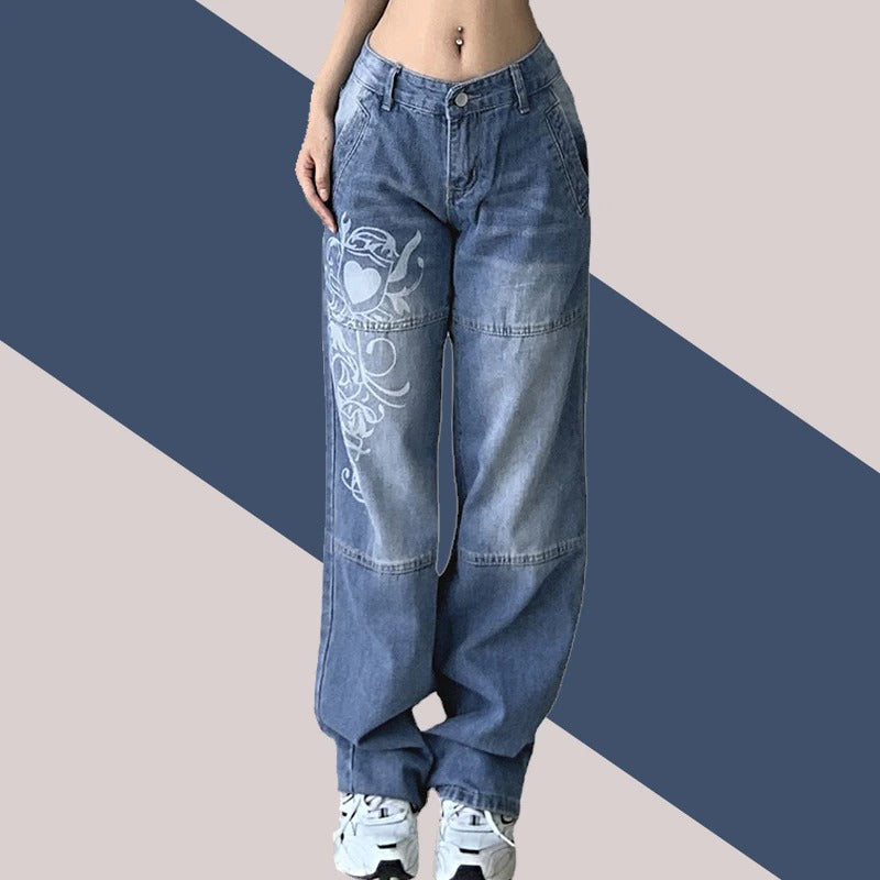 Printed Cargo Wide Leg Jeans-Legletic