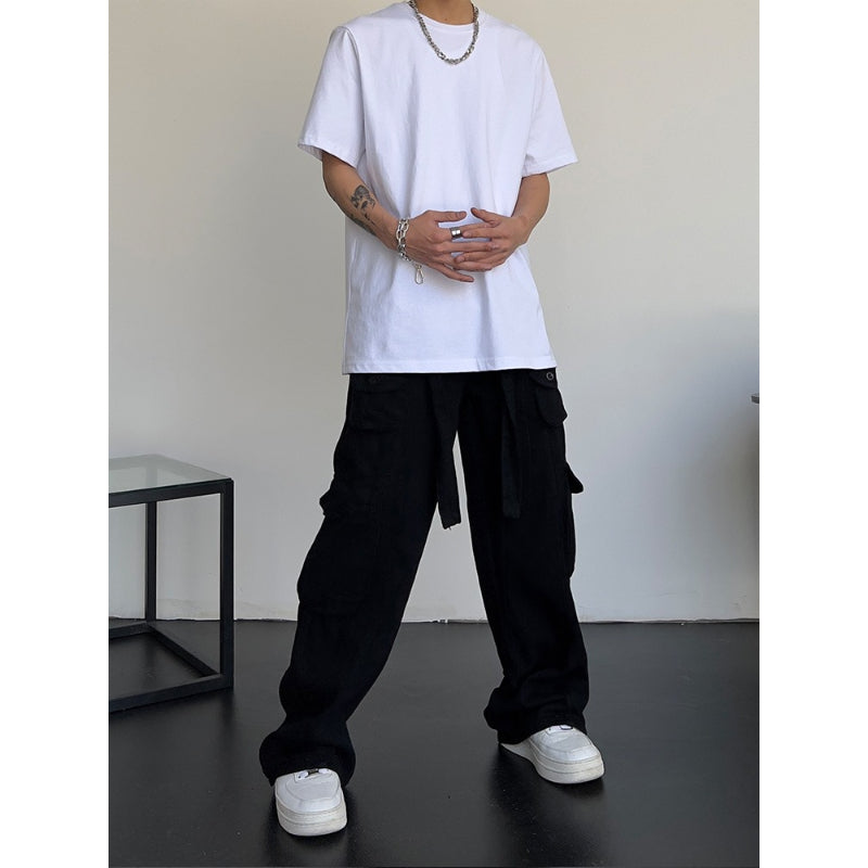 Men's Retro High Waist Large Pocket Loose Wide Leg Pants-Legletic