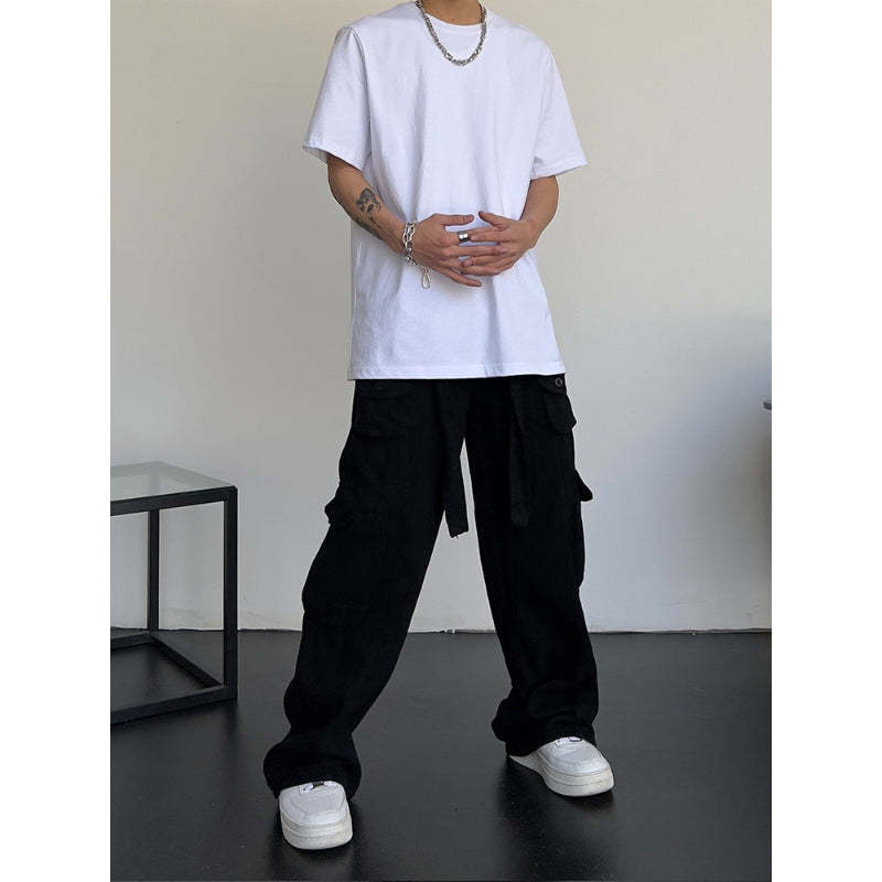 Men's Retro High Waist Large Pocket Loose Wide Leg Pants-Legletic
