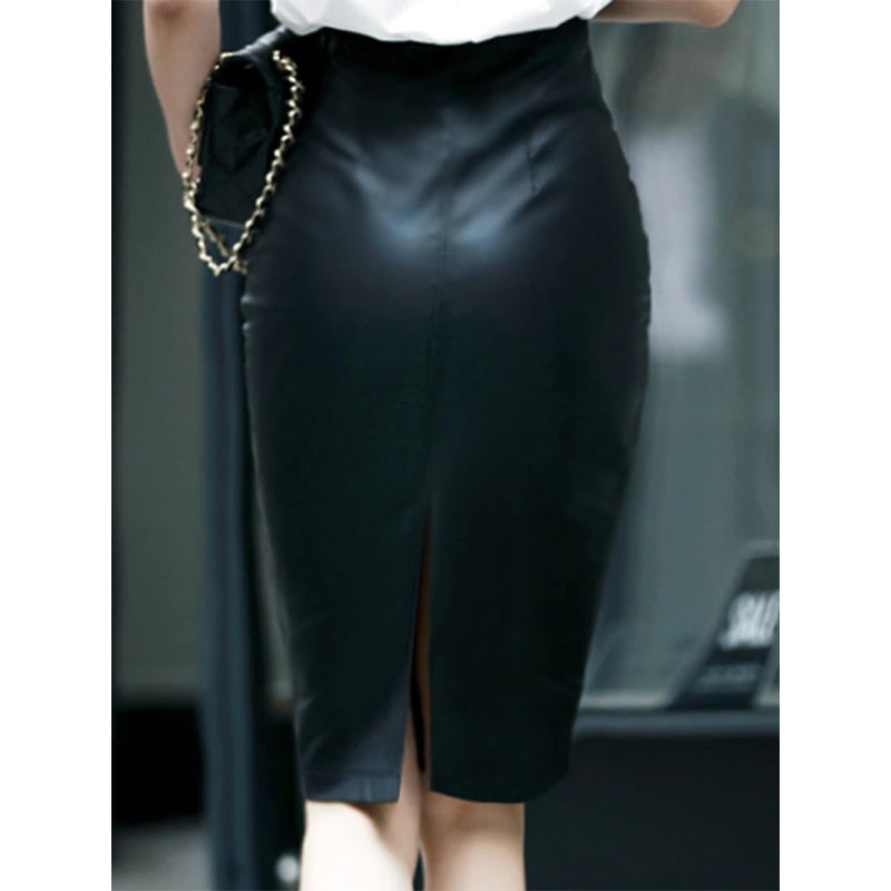 Black PU Leather Skirt For Women-Legletic