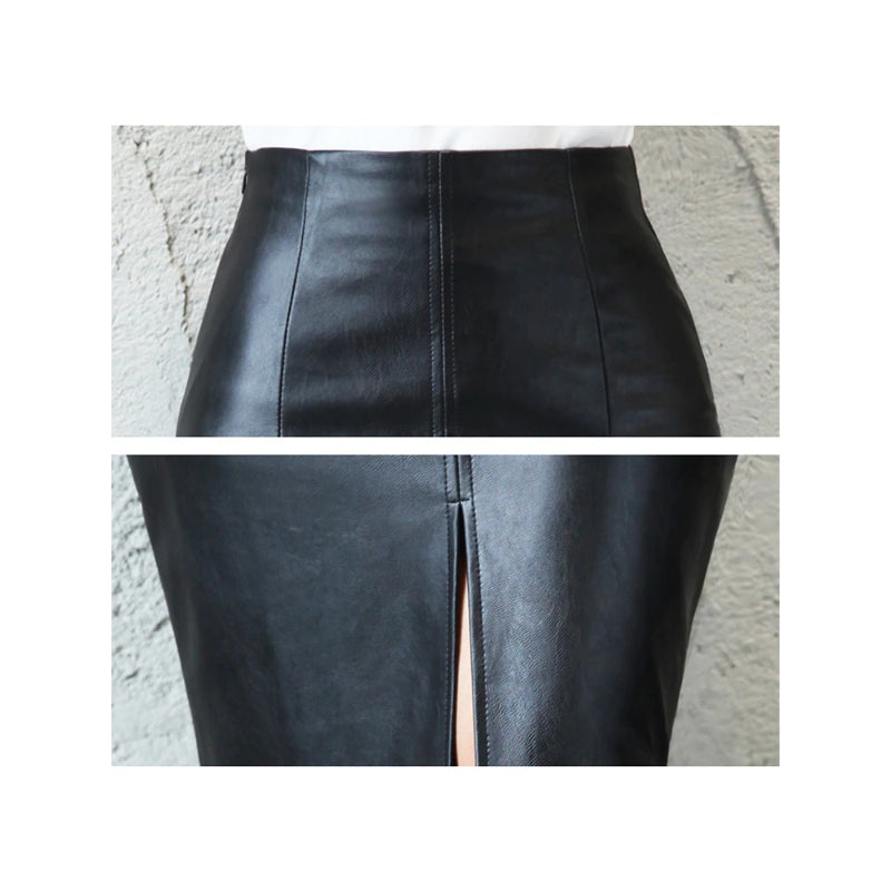 Black PU Leather Skirt For Women-Legletic