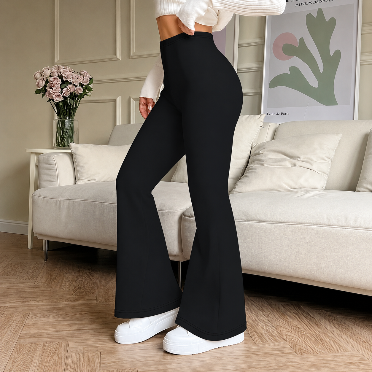High Rise Solid Wide Flared Pants For Women Casual Wear