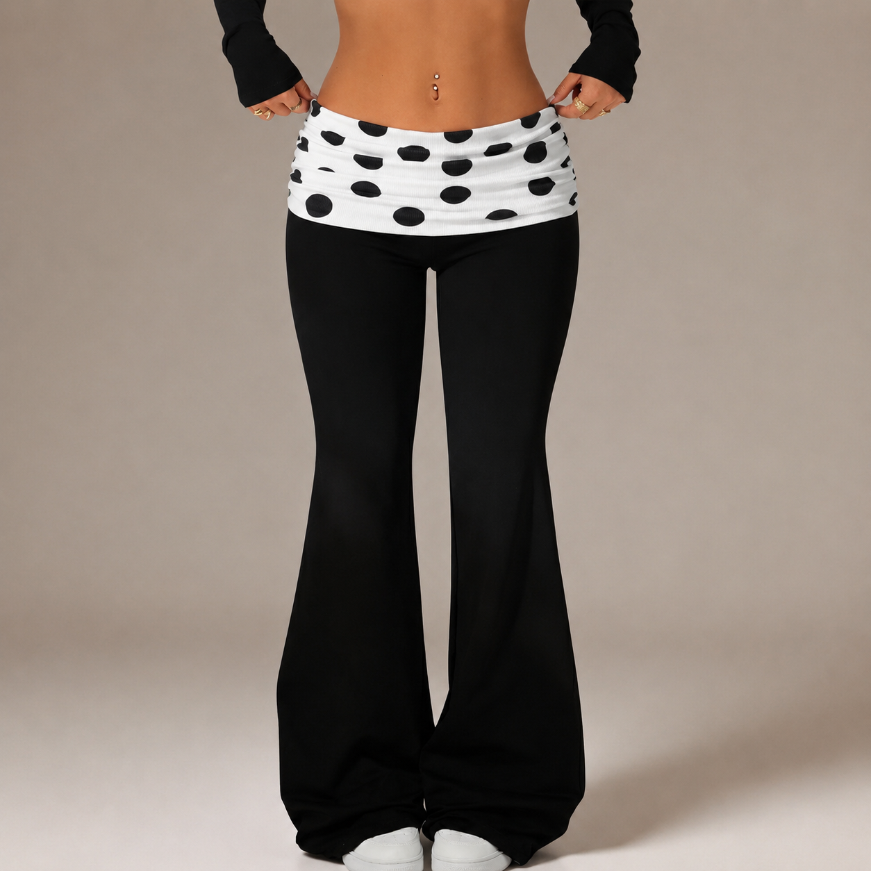 Vintage Style Casual Flared Fold Pants With Stretch Fit For Women