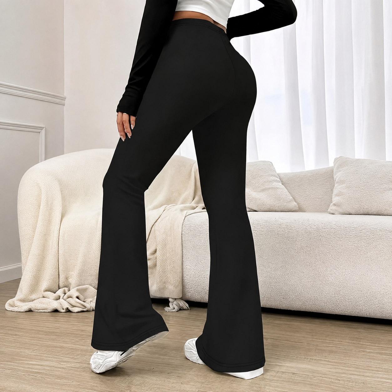 High Rise Solid Wide Flared Pants For Women Casual Wear
