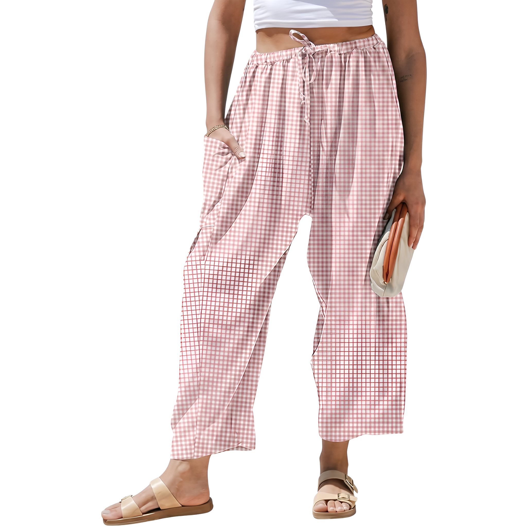 Striped Palazzo Lounge Pants With Drawstring For Women