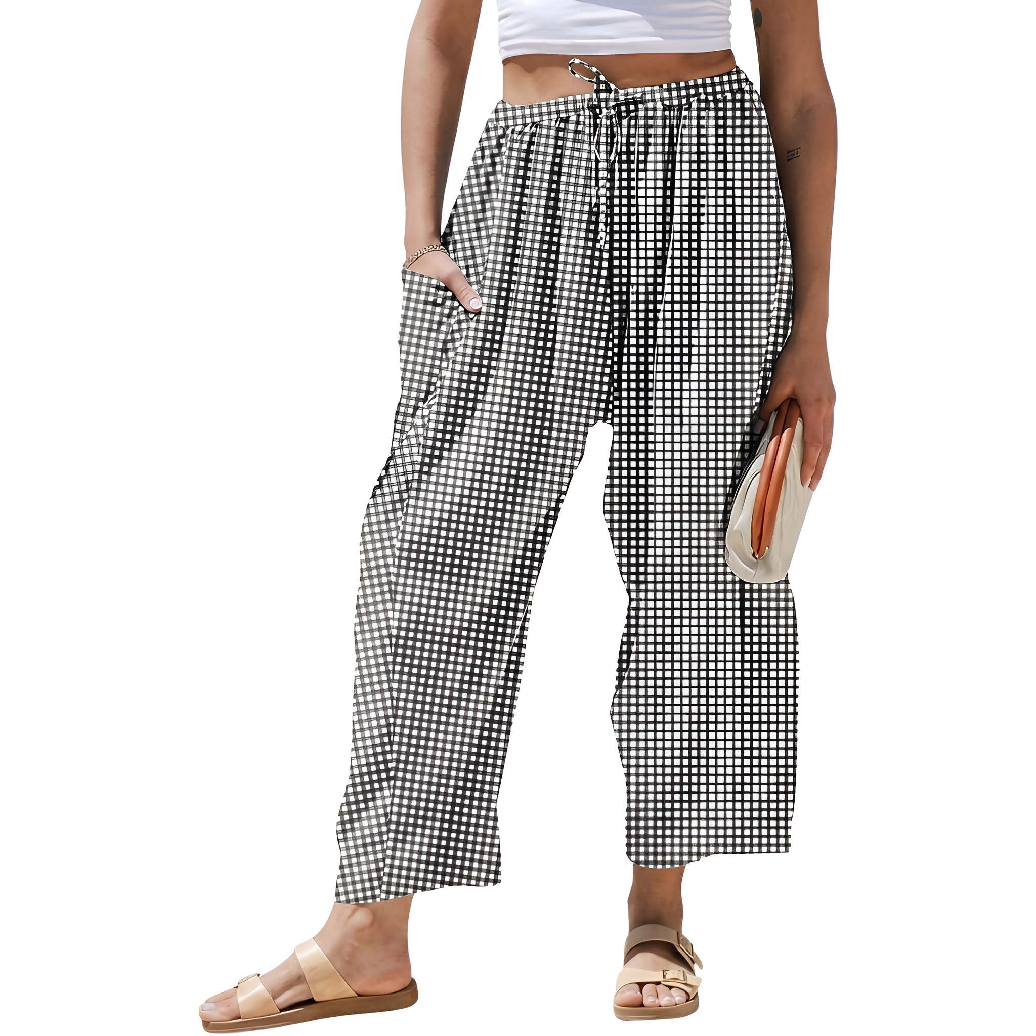 Striped Palazzo Lounge Pants With Drawstring For Women
