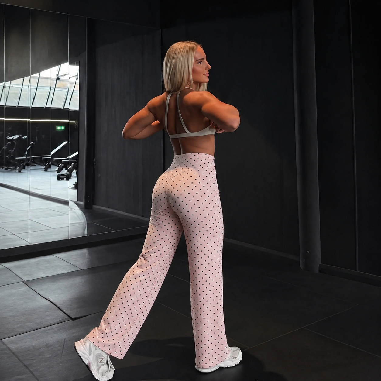 Polka Dot Print Slim Fit Casual Wide Sports Pants For Women