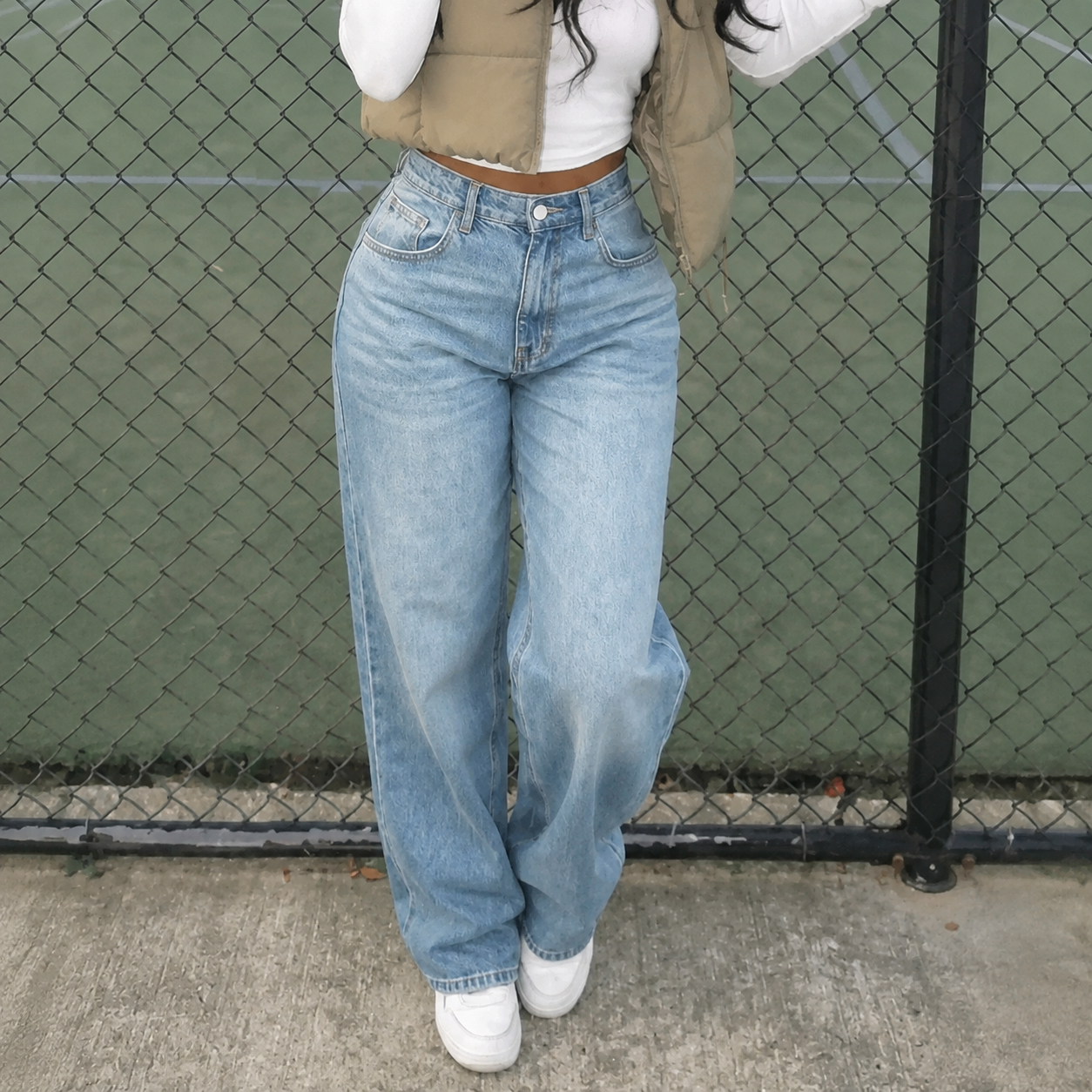Casual Loose Straight Vintage Spring Stacked Jeans For Women