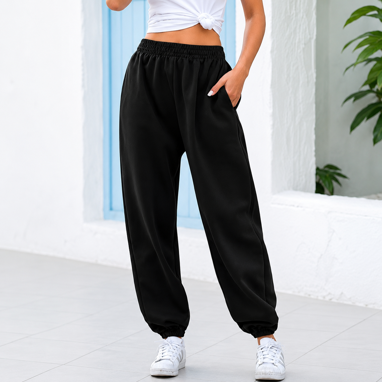 High Rise Wide Casual Cropped Pants With Pockets For Women