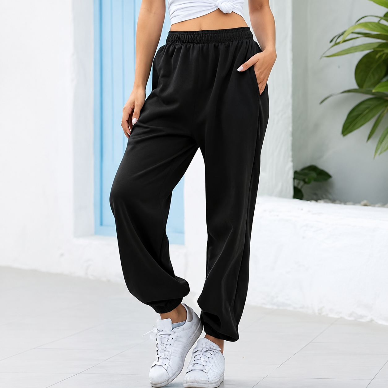 High Rise Wide Casual Cropped Pants With Pockets For Women
