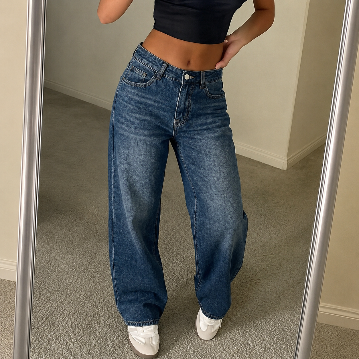 Casual Loose Straight Vintage Spring Stacked Jeans For Women