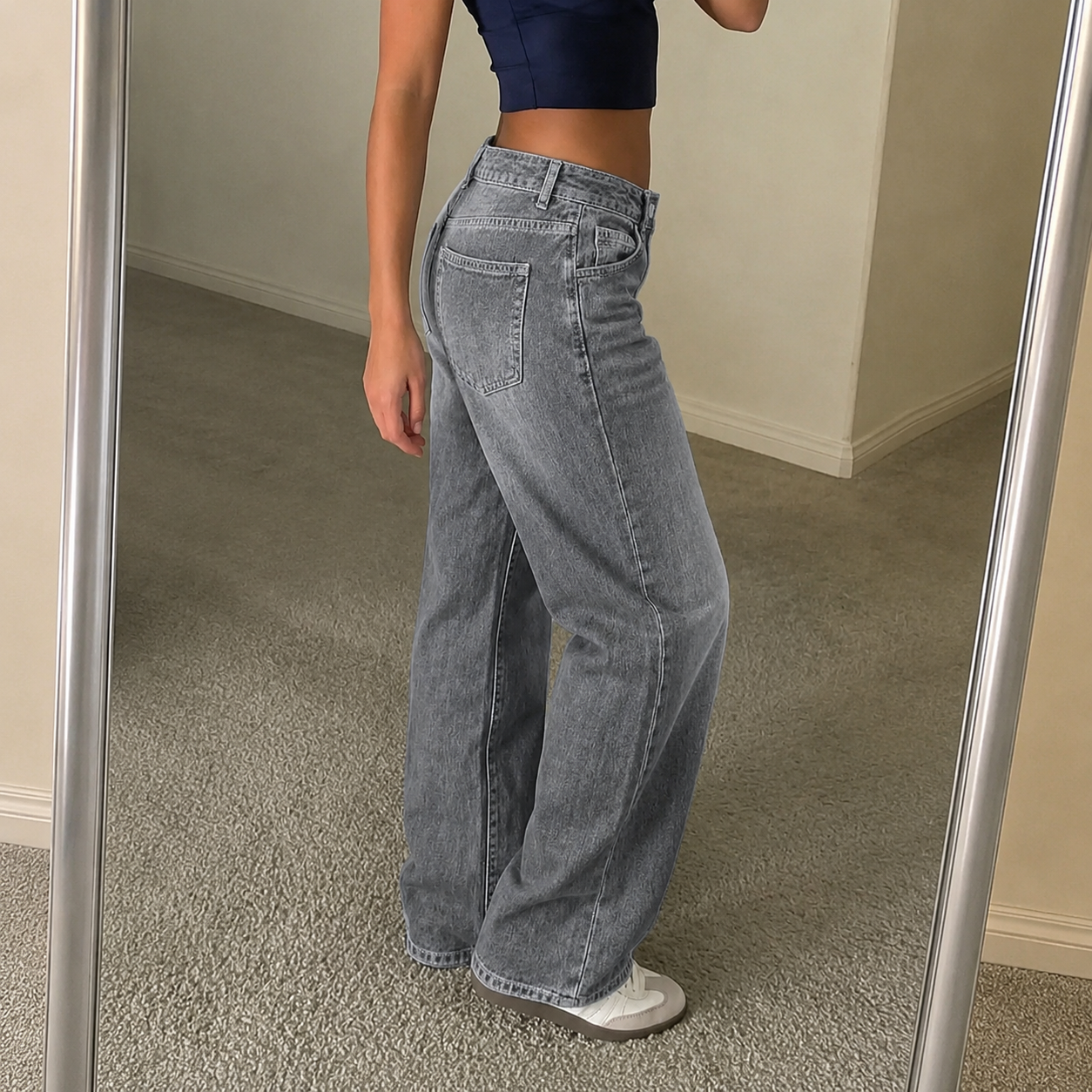 Casual Loose Straight Vintage Spring Stacked Jeans For Women