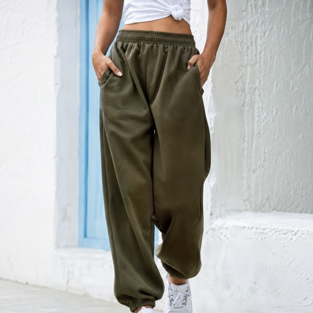 High Rise Wide Casual Cropped Pants With Pockets For Women
