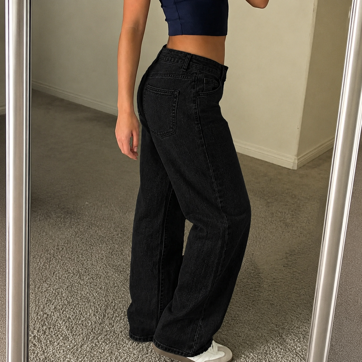 Casual Loose Straight Vintage Spring Stacked Jeans For Women