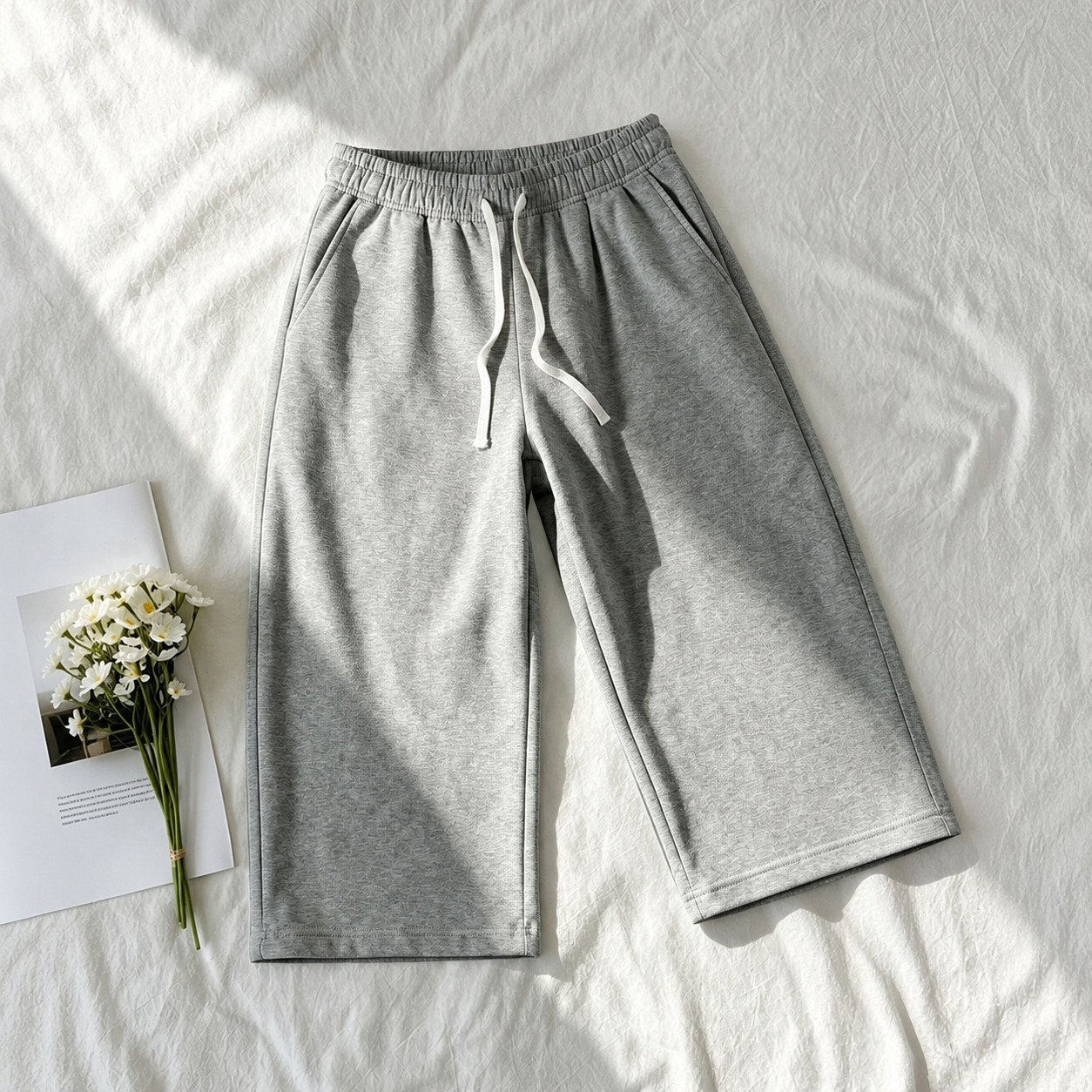 Casual Wide Loose Mid Length Sports Bermuda Lounge Pants With Drawstring For Women