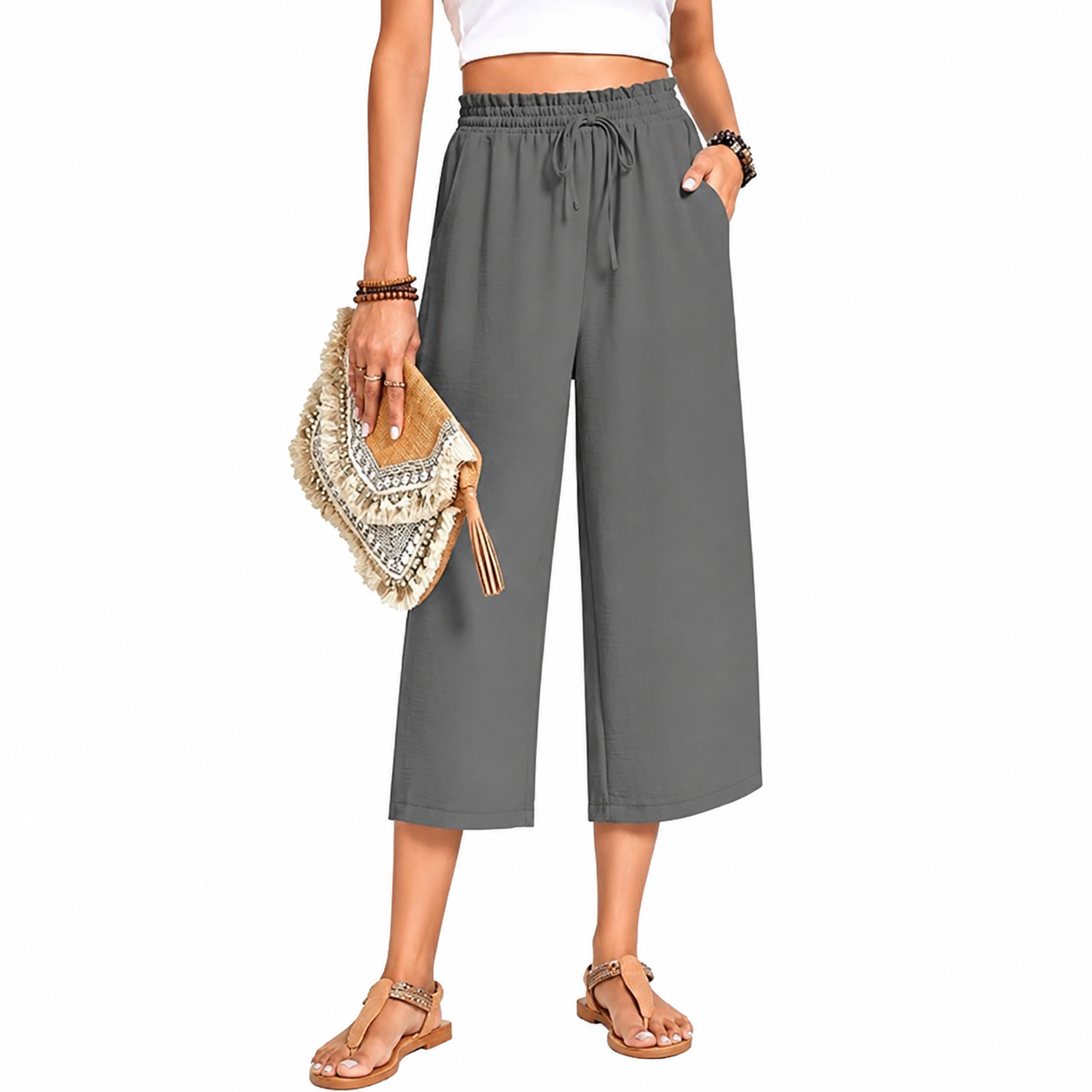 Casual Lounge Wide Loose Pants With Drawstring For Women