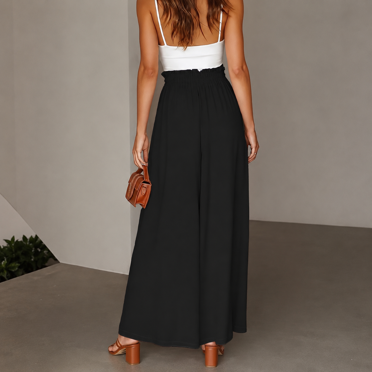 Loose Fit High Rise Wide Drawstring Pants With Pockets For Women