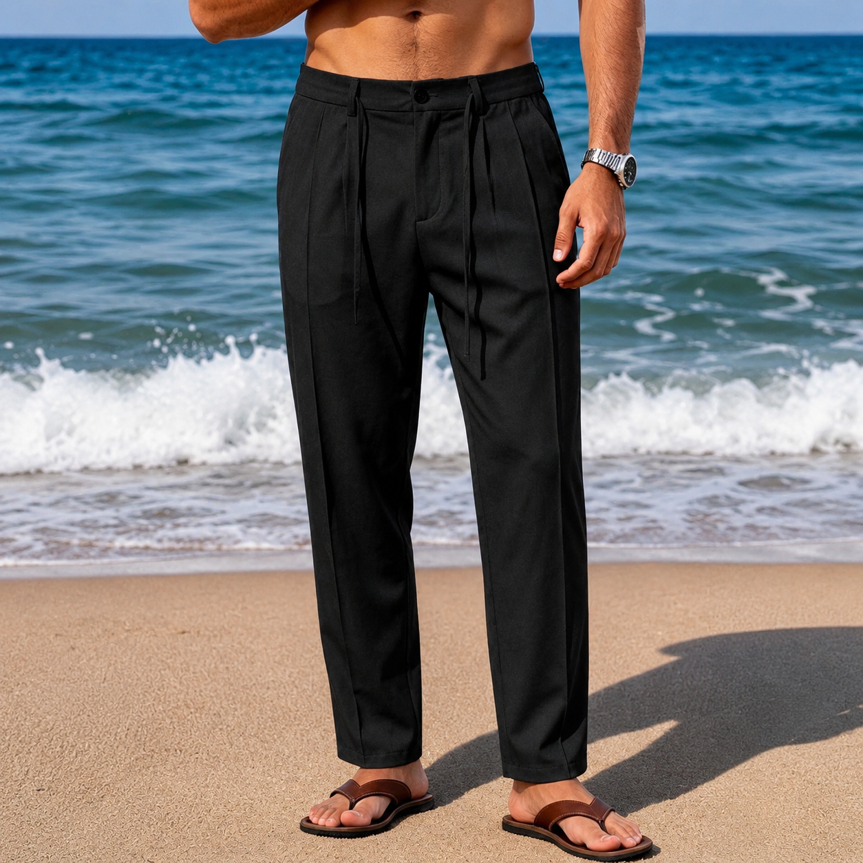 Casual Vintage Beach Pant With Drawstring For Men