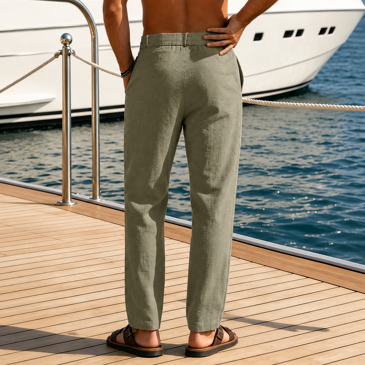 Casual Vintage Beach Pant With Drawstring For Men