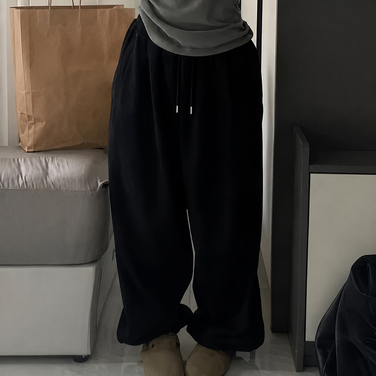 High Rise Loose Fit Drawstring Jogger Sweatpants With Cuffed Hem For Women