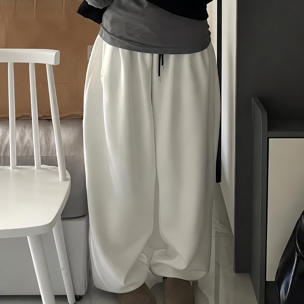 High Rise Loose Fit Drawstring Jogger Sweatpants With Cuffed Hem For Women