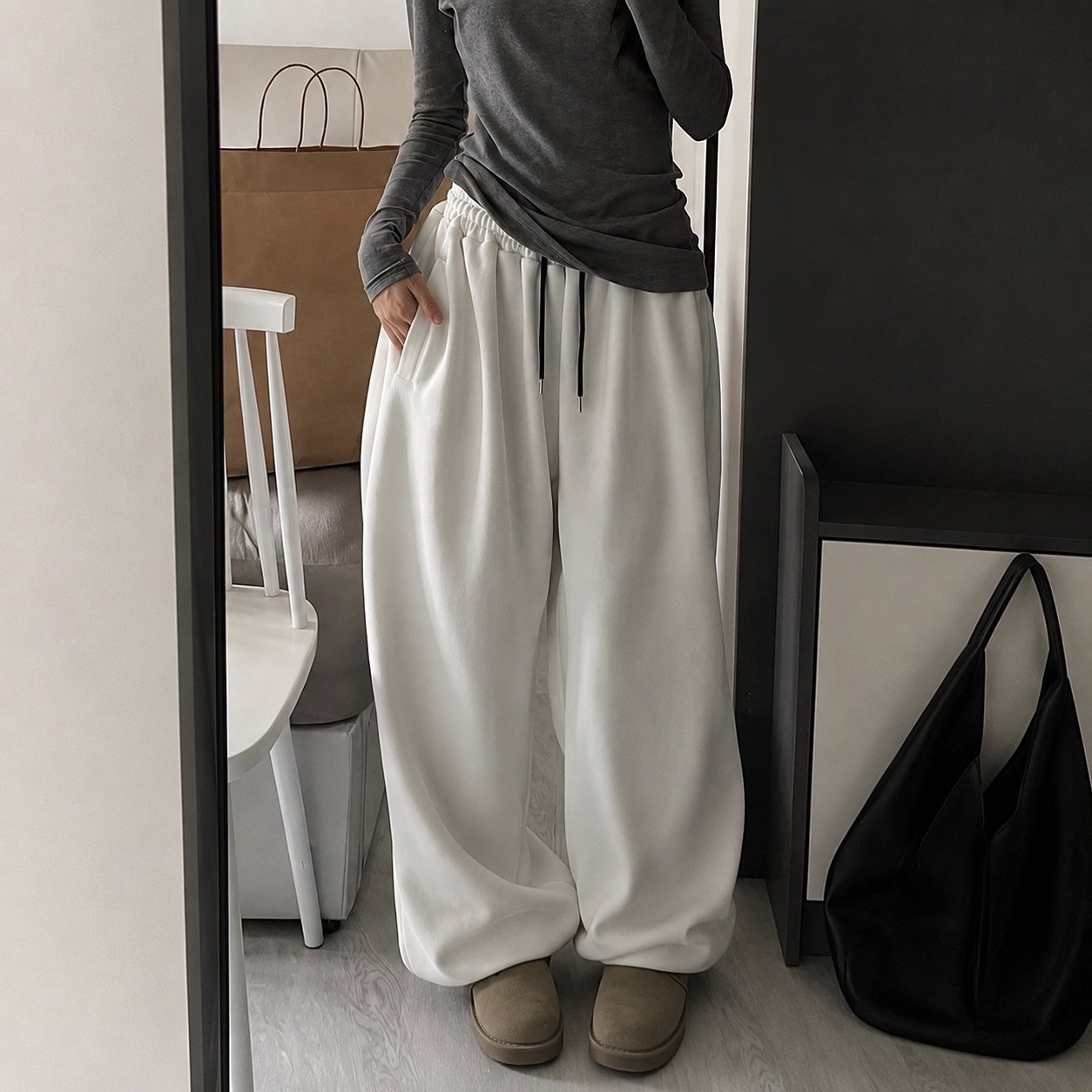 High Rise Loose Fit Drawstring Jogger Sweatpants With Cuffed Hem For Women