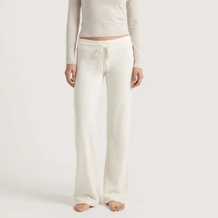 Solid Adjustable Drawstring Straight Fit Lounge Pants With Soft Stretch For Women