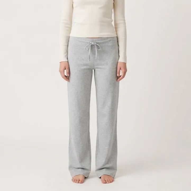 Solid Adjustable Drawstring Straight Fit Lounge Pants With Soft Stretch For Women