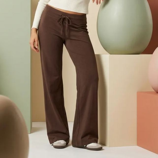 Solid Adjustable Drawstring Straight Fit Lounge Pants With Soft Stretch For Women