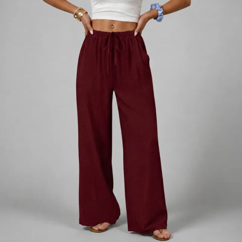 Summer Beach Wide Drawstring Flowy Palazzo Pants For Women