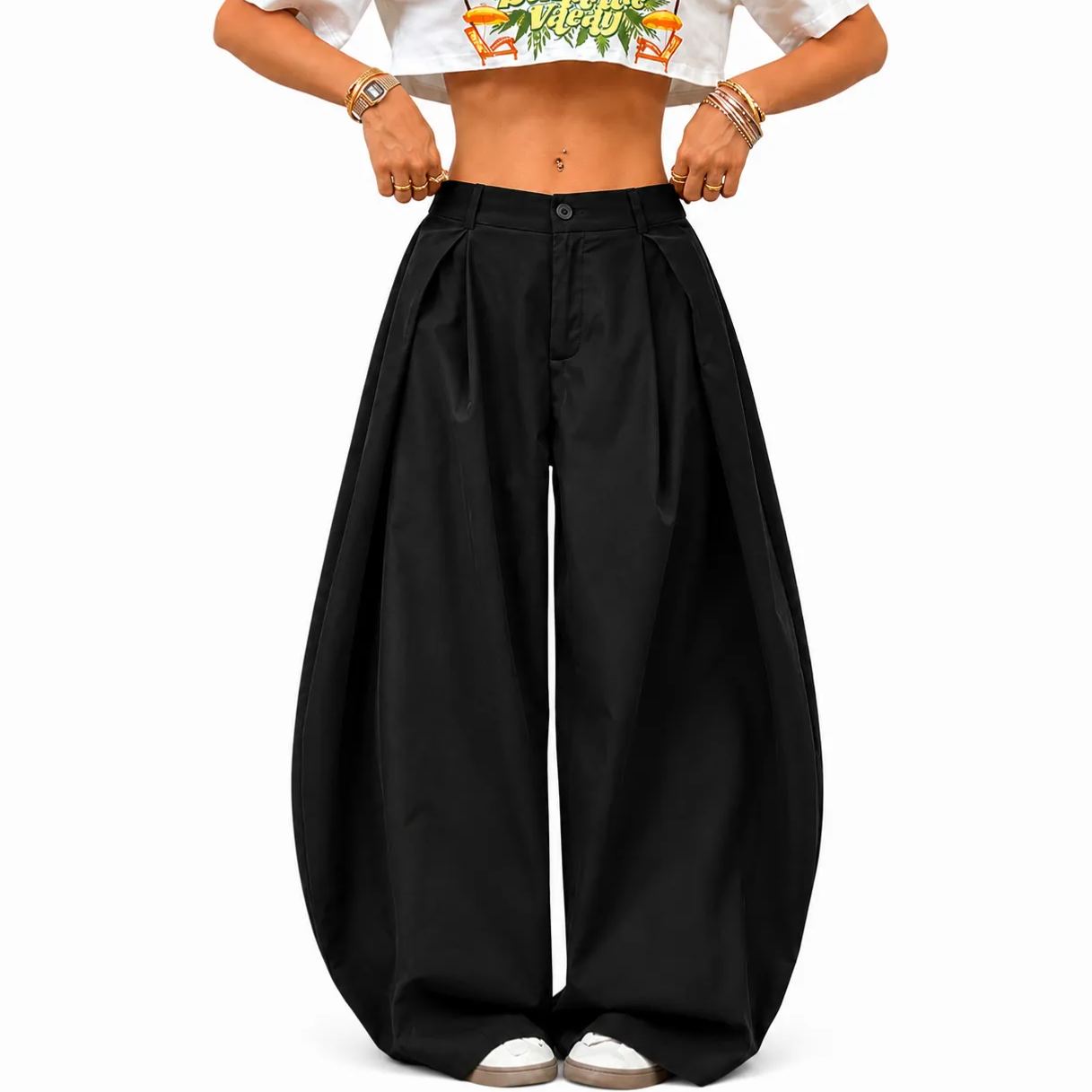Oversized Pleated Wide Casual Baggy Trousers For Women