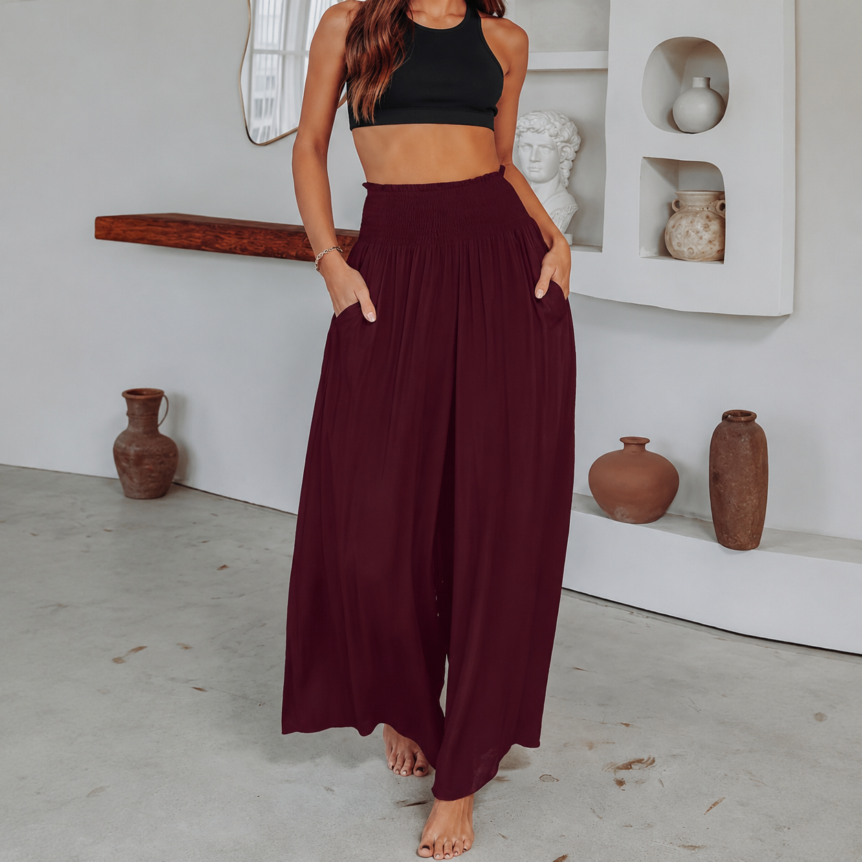 High Rise Solid Pleated Skort For Women