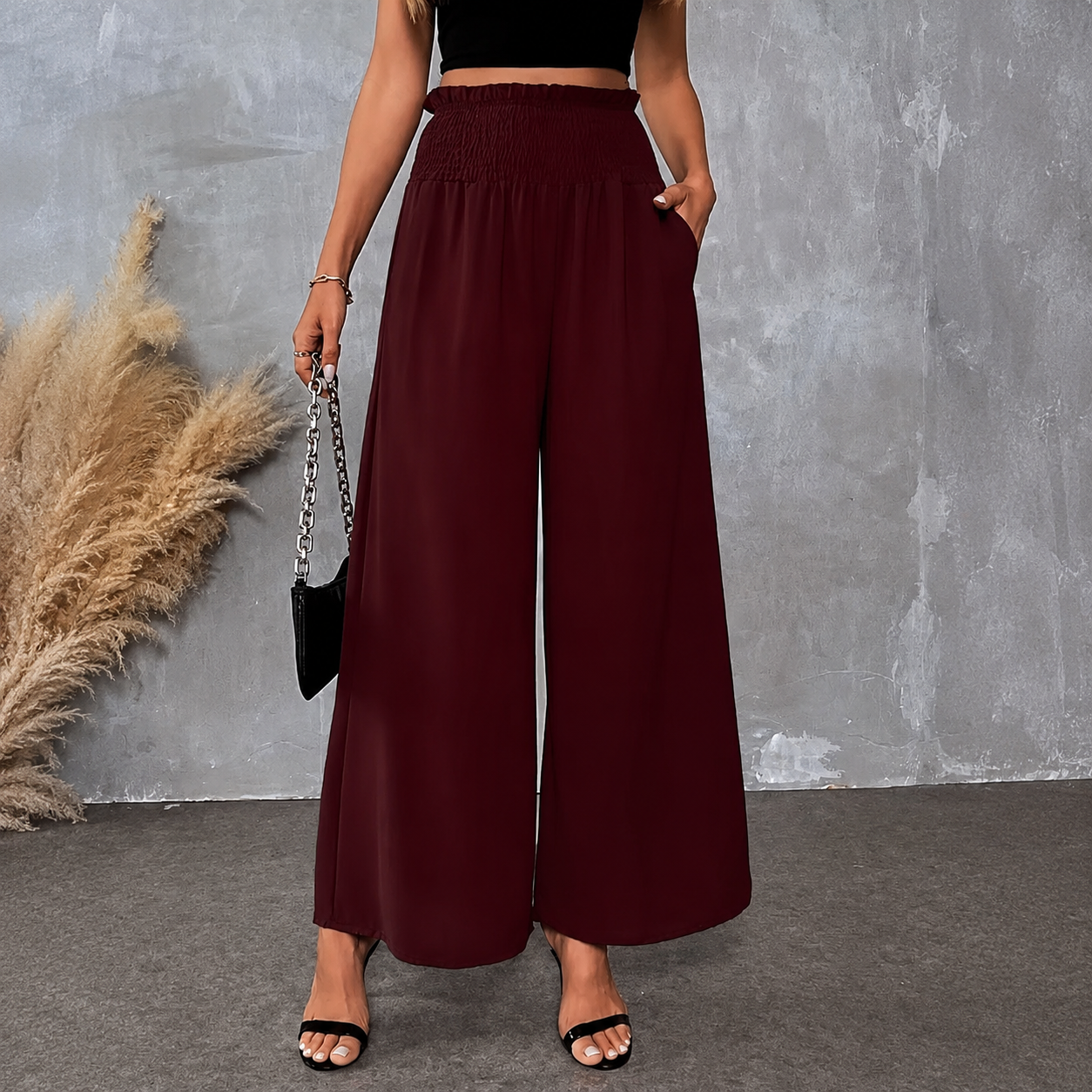 High Rise Solid Pleated Skort For Women