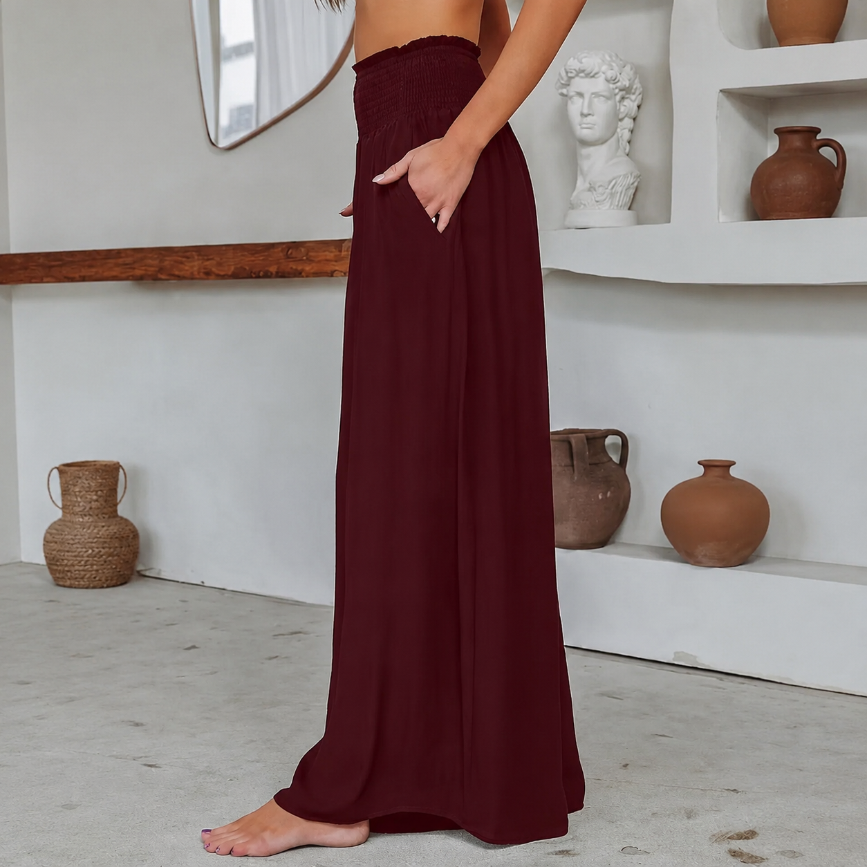 High Rise Solid Pleated Skort For Women