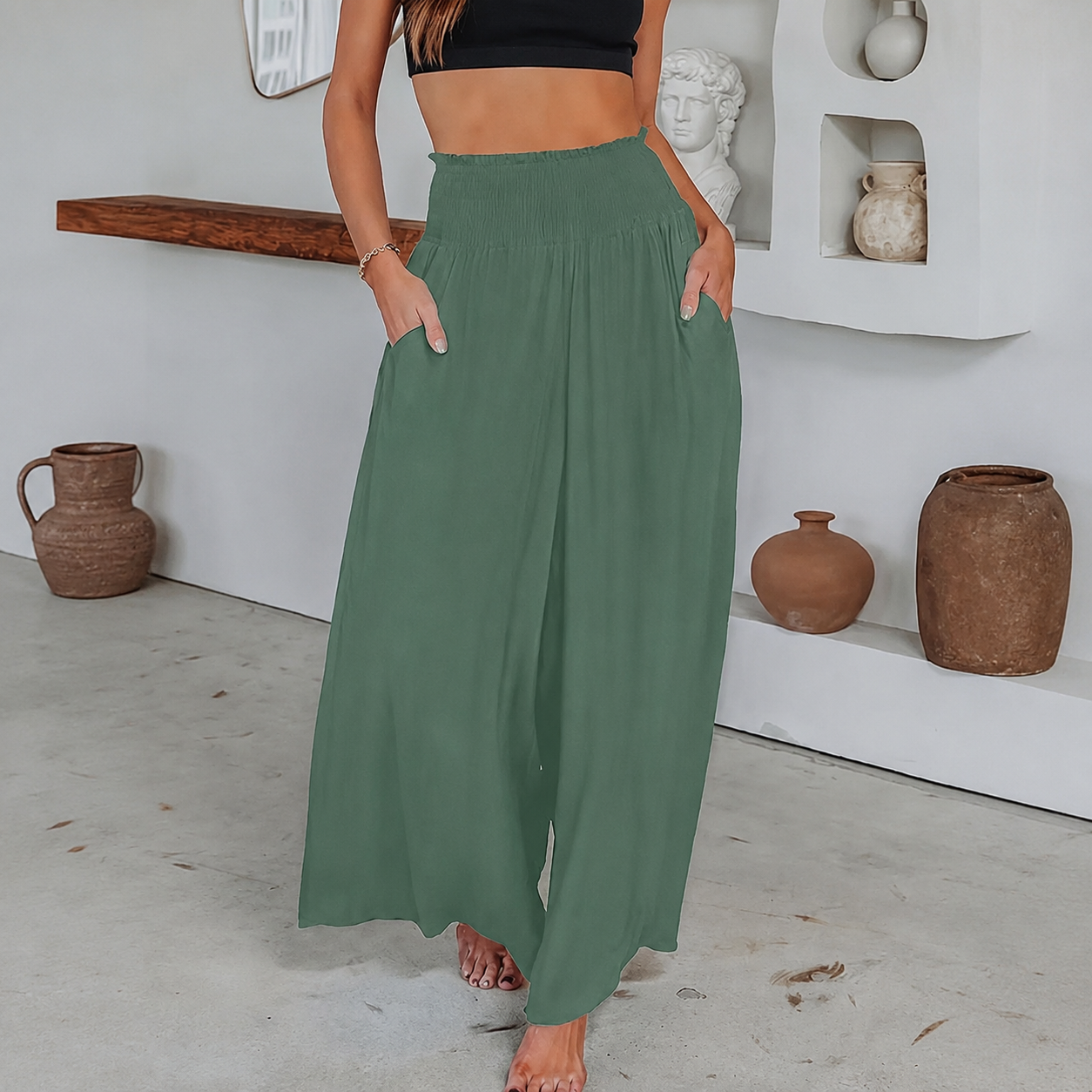 High Rise Solid Pleated Skort For Women