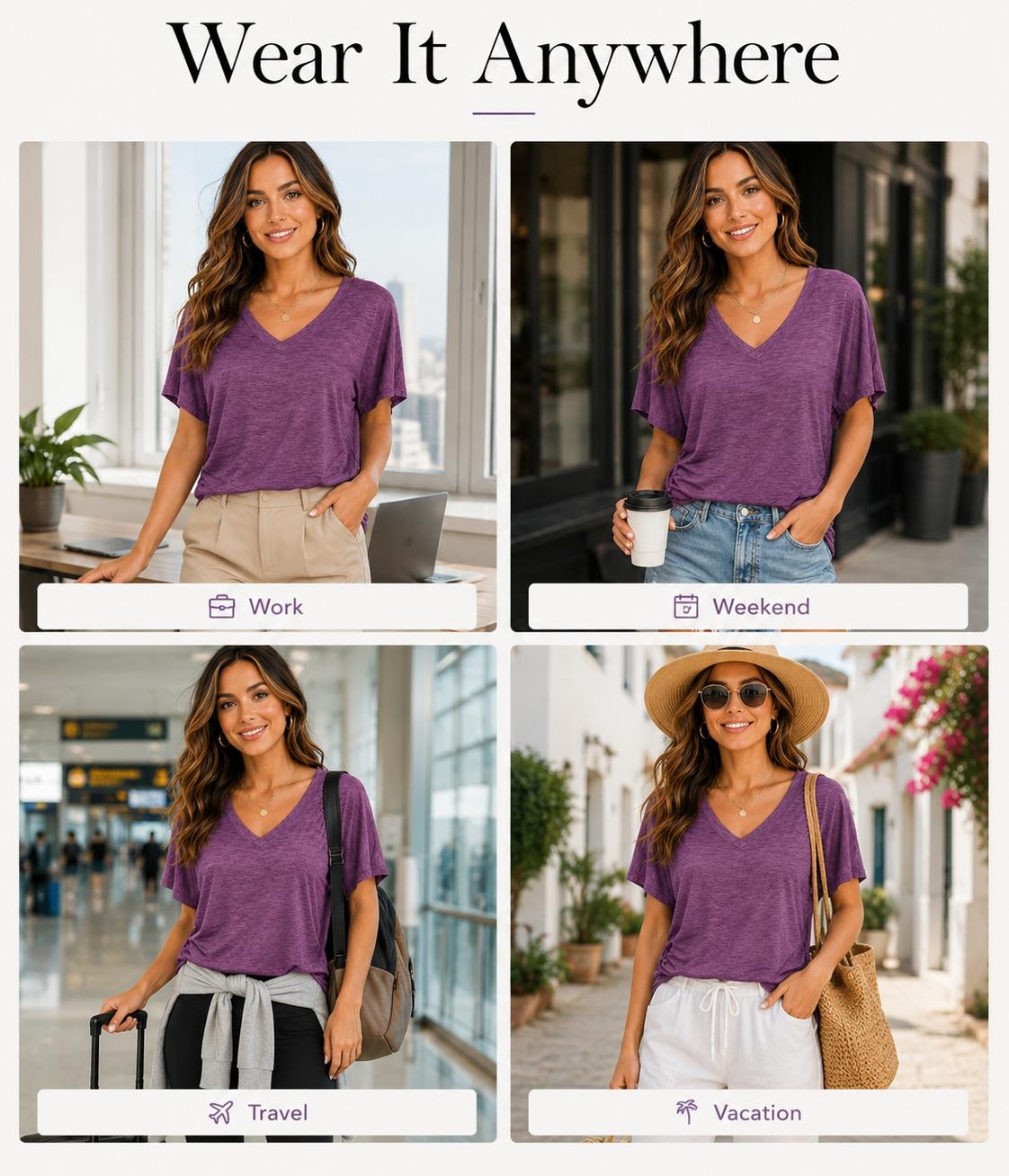 WIHOLL SwimWeek Womens Short Sleeve V Neck Dolman Tops with Side Shirring Loose Fit Shirts