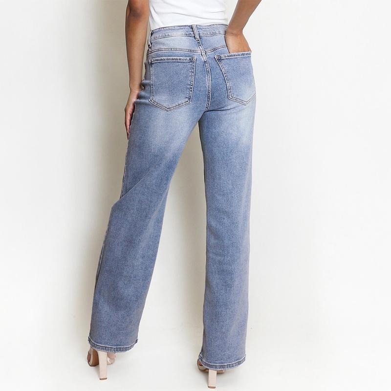 High Rise Wide Fit Stretchy Jeans With Multi Pockets For Women