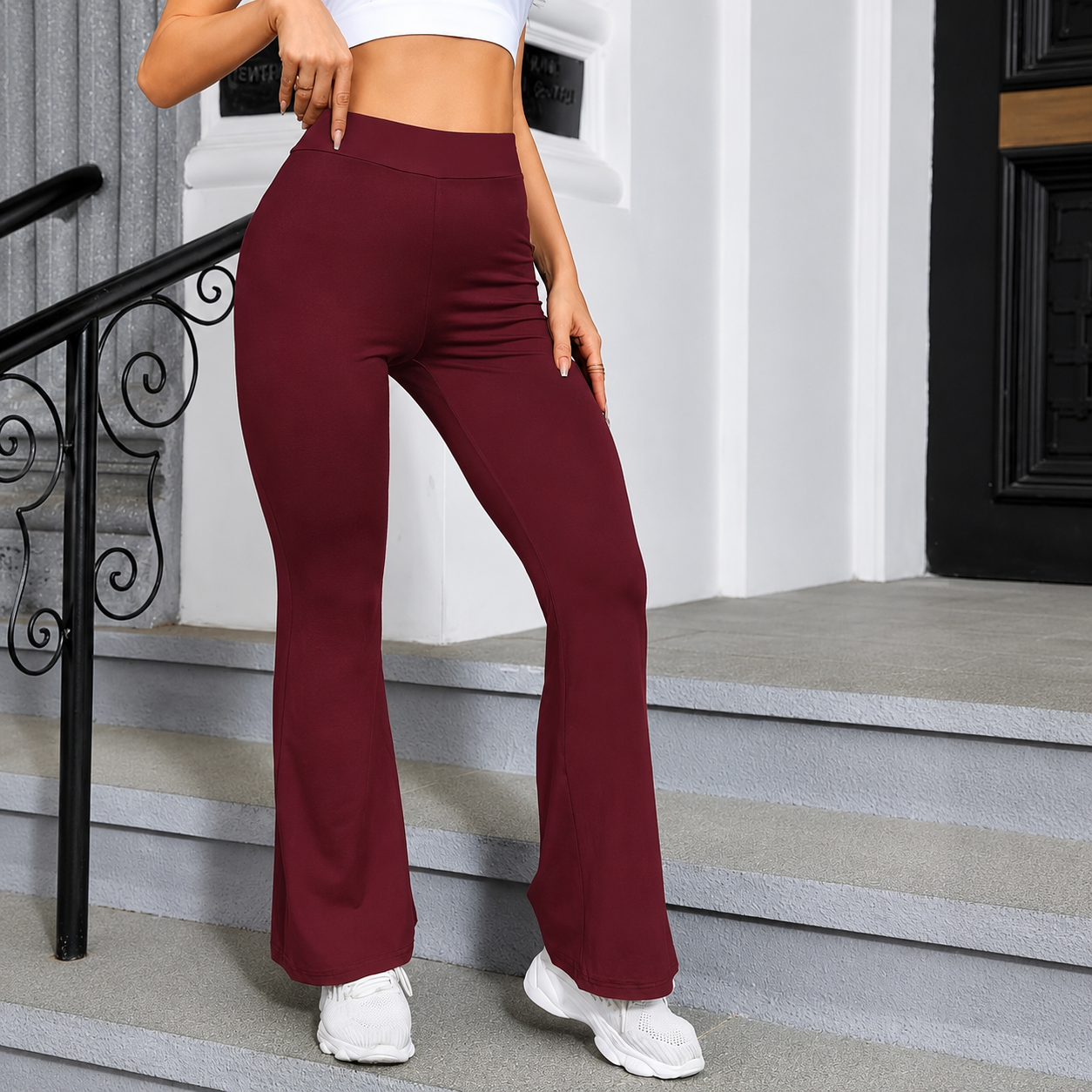 High Rise Flare Soft Stretch Casual Trouser Pants For Women
